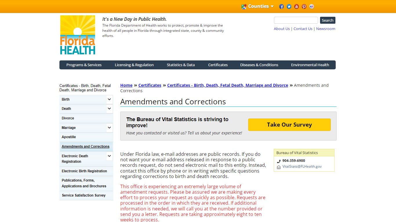 Amendments and Corrections | Florida Department of Health